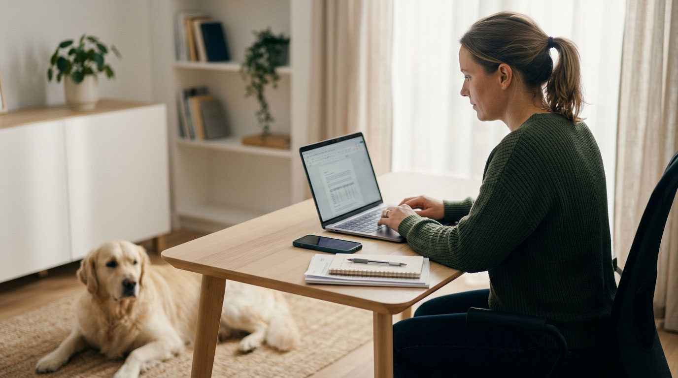 Züchterin verwaltet Interessentendaten datenschutzkonform am Laptop